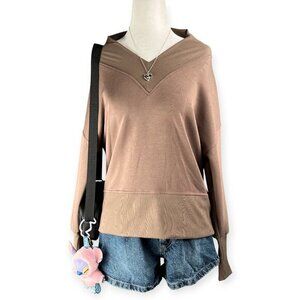 Scoop Ultimate Scubaknit V Neck Sweatshirt Women's S Brown Pullover Minimalist